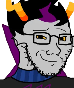 soyak, soyak (smug), 1soyjak, black eyes, black hair, closed mouth, glasses, gray skin, hair, half closed eyes