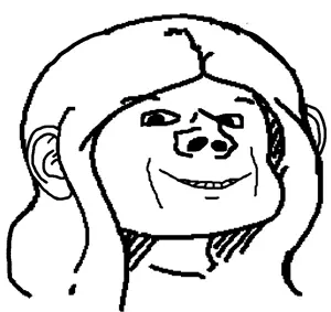 glegle, gleglejak, impish soyak ears, 1soyjak, black eyes, closed mouth, hair, long hair, looking at you, no glasses
