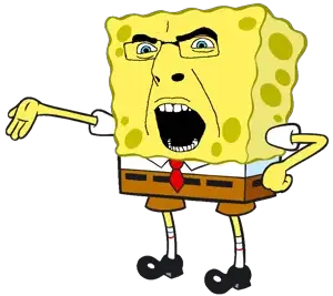 spongebob squarepants, cobson, 1soyjak, angry, anthropomorphism, black shoes, blue eyes, brown pants, brown shorts, cartoon