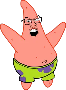 patrick star, feraljak, 1soyjak, angry, anthropomorphism, arms up, belly, belly button, big belly, black eyes