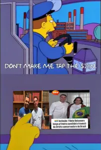 blue background, bolsonaro, cartoon, comic, jair bolsonaro, meme, sitting, text, the simpsons