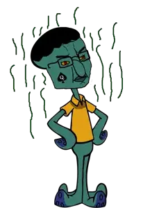 squidward tentacles, chudjak, squidchud tentacoals, 1soyjak, angry, big nose, black hair, cartoon, cephalopod, closed mouth