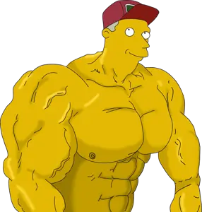 black eyes, blonde hair, buff, clarty, closed mouth, hair, half body, looking up, muscles, muscular male