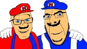 mario, cobson, feraljak, wholesome feraljak, no more brother wars, 2soyjaks, blue eyes, blue hat, blue overalls, clothes