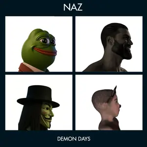 gigachad, mickey mouse, opsec demon, pepe, 4nas, album cover, commie, gorillaz, gray skin, music