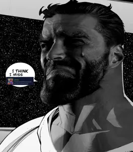 gigachad, niko (oneshot), omni man, black hair, buff, closed mouth, crying, drawn background, gray skin, hair