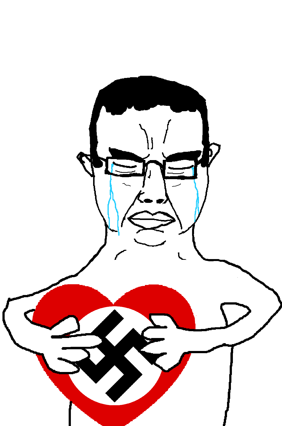 chudjak, gapejak, chudjak front, 1soyjak, almost full body, black hair, brapped comment section☣️☣️☣️ do not enter☣️☣️☣️, closed eyes, closed mouth, crying