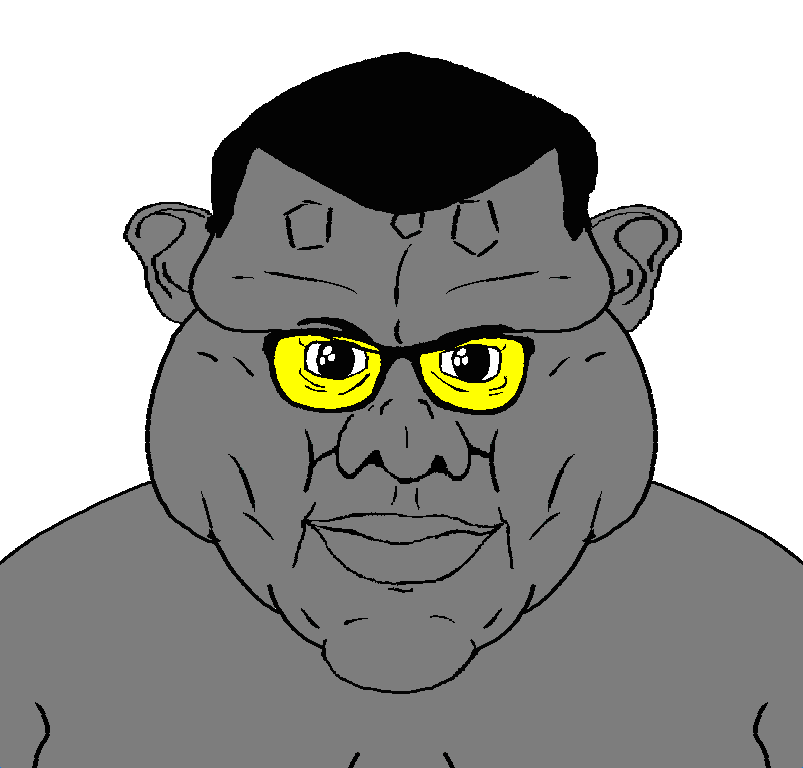 brandon, disgusting trevorcreature, disgusting brandoncreature, fusionjaks, 1soyjak, black hair, closed mouth, ear, extremely obese, fat