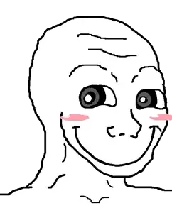 wojak, soyak, doctos, soyak (cheeky), bald, cheeky, cheeky smile, closed mouth, front view, looking to the left