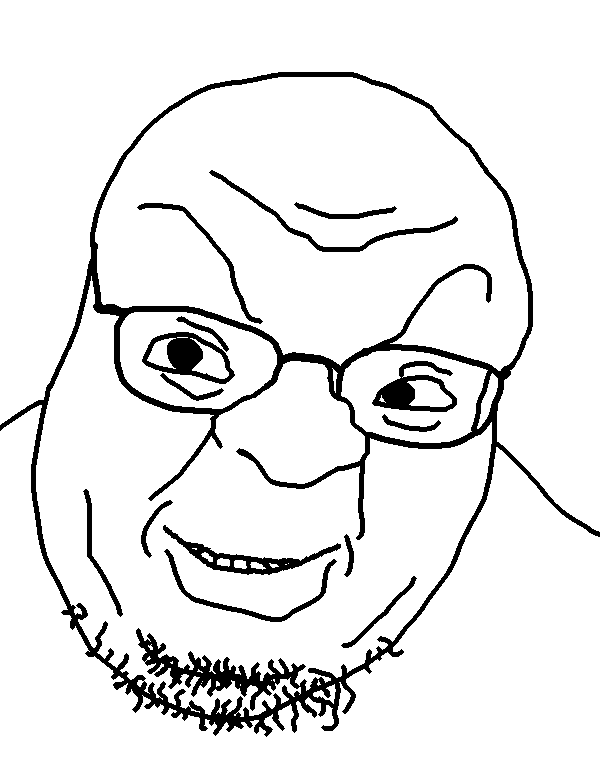 calvin, 1soyjak, angry, bald, black eyes, closed mouth, fat, glasses, looking at you, looking to the left