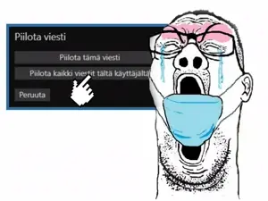 reaction soyjak, crying, face mask, finnish text, mask, open mouth, soyjak, stubble