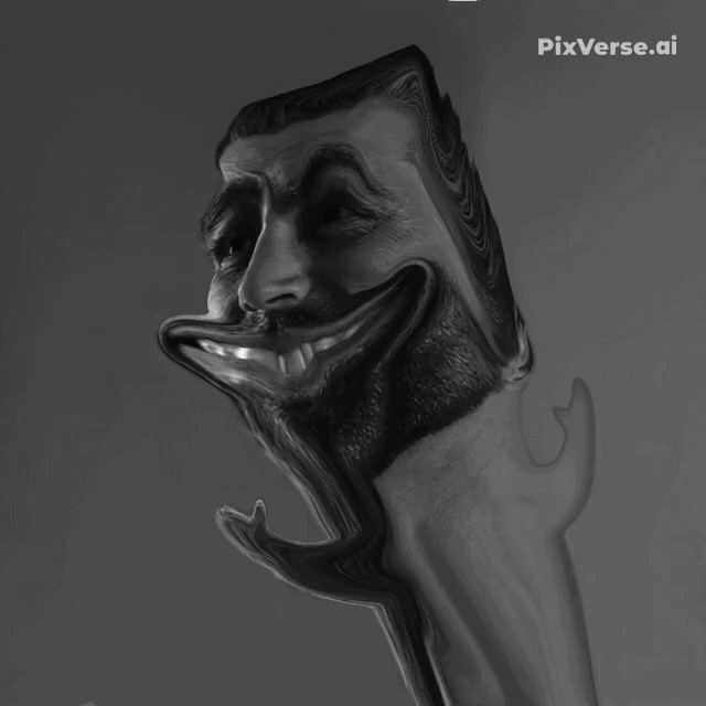 gigachad, 1nas, ai hallucination, animated, beard, black eyes, black hair, book, book that opens the wrong way, deformed