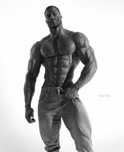 gigachad, classic gigas, 1nas, almost full body, beard, black hair, buff, closed mouth, clothes, ernest khalimov
