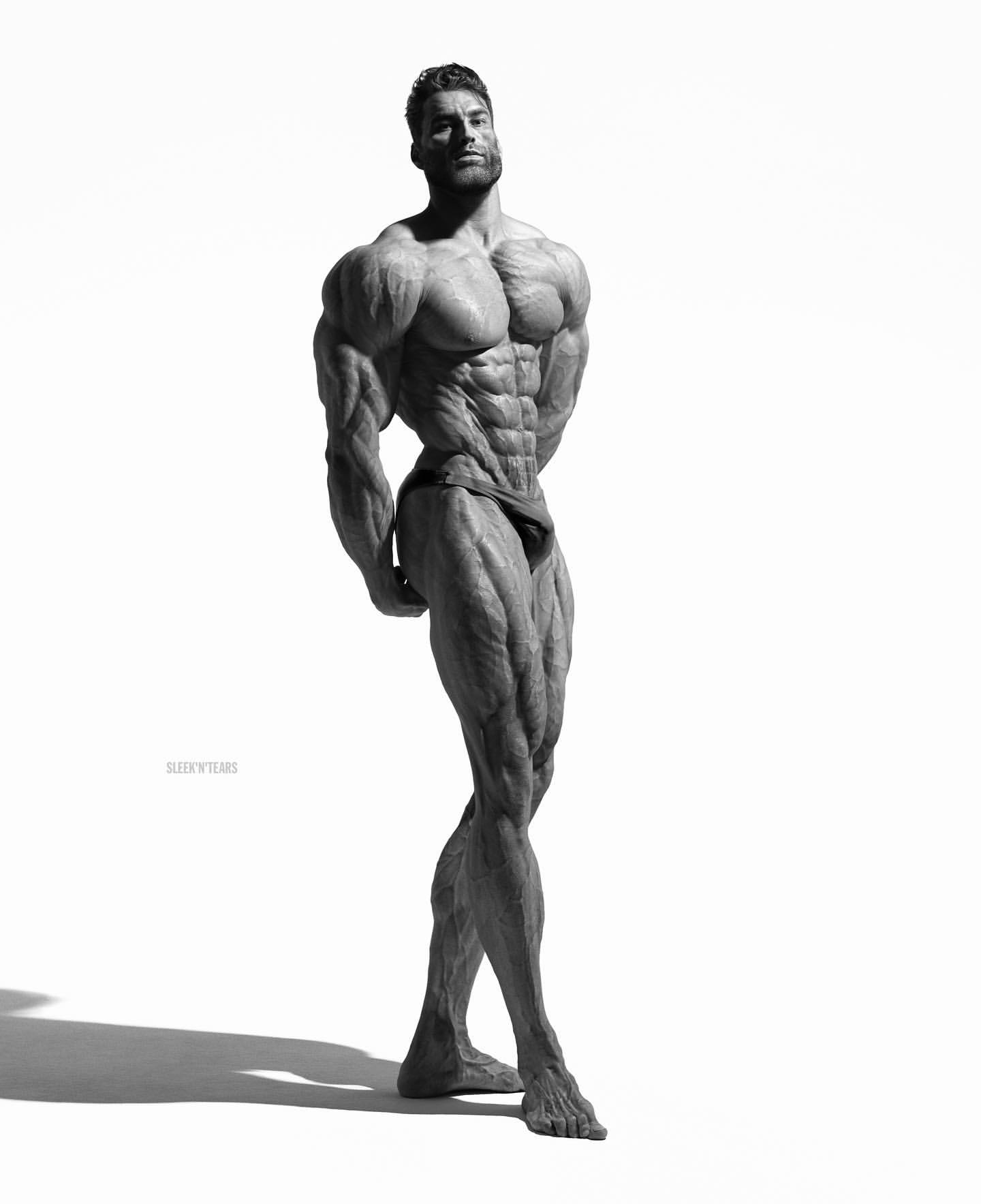 gigachad, classic gigas, 1nas, almost full body, beard, black hair, buff, closed mouth, ernest khalimov, full body