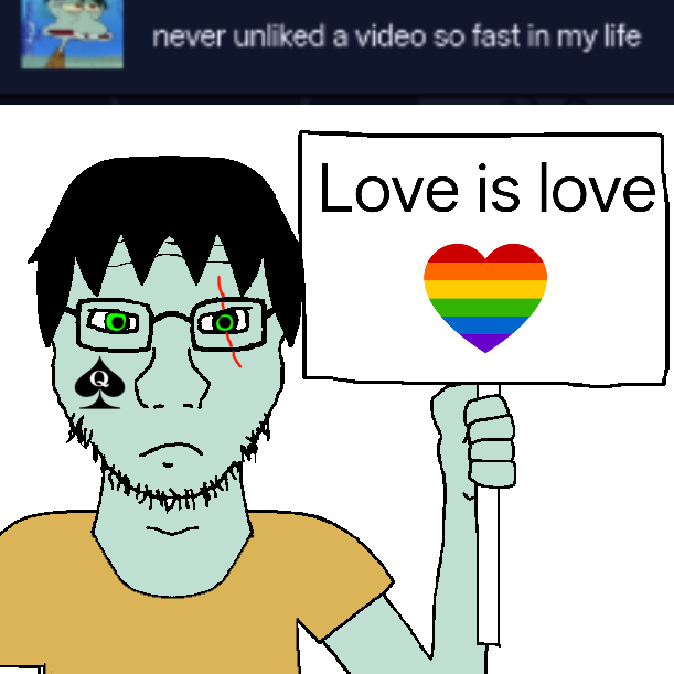 soyak, soyak front, natejak, 1soyjak, black hair, closed mouth, clothes, english text, front view, glasses
