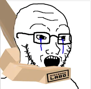soyak, crying, glasses, hanging, nintendo, nintendo labo, open mouth, rope, soyjak, stubble