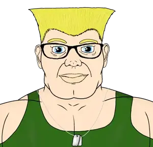 guile (street fighter), brandon, brandaryan, 1soyjak, american, anime, blonde hair, blue eyes, buff, closed mouth