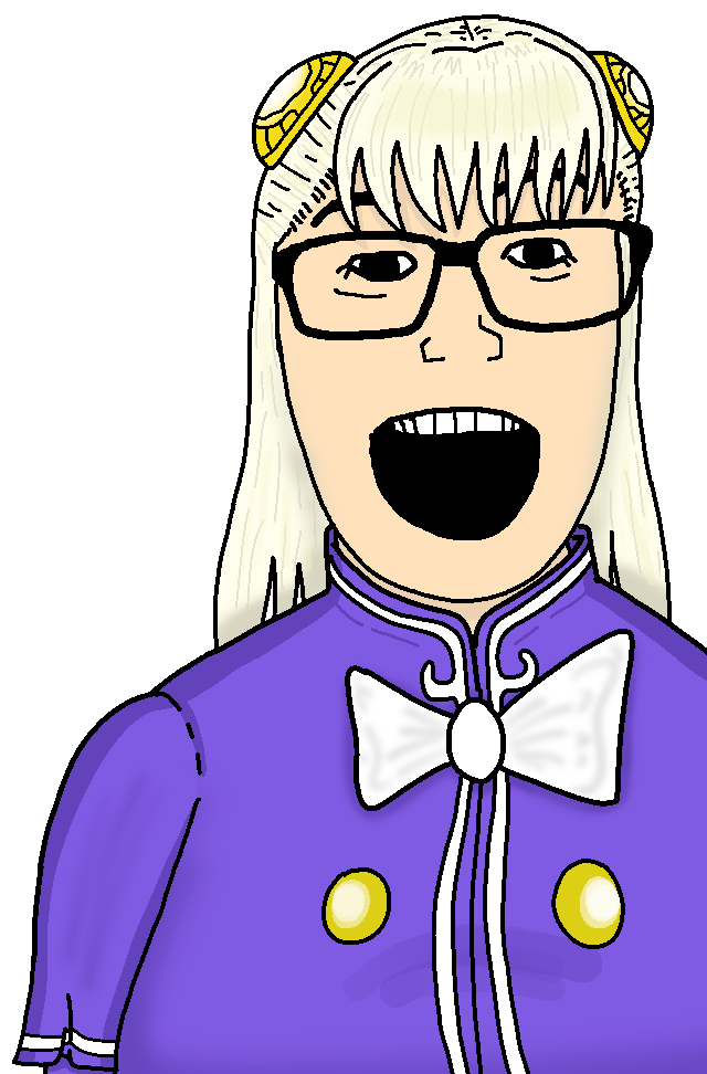 ingrid (street fighter), vidyajak, female vidyajak, 1soyjak, anime, bangs, black eyes, bowtie, chest, clothes