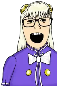 ingrid (street fighter), vidyajak, female vidyajak, 1soyjak, anime, bangs, black eyes, bowtie, chest, clothes