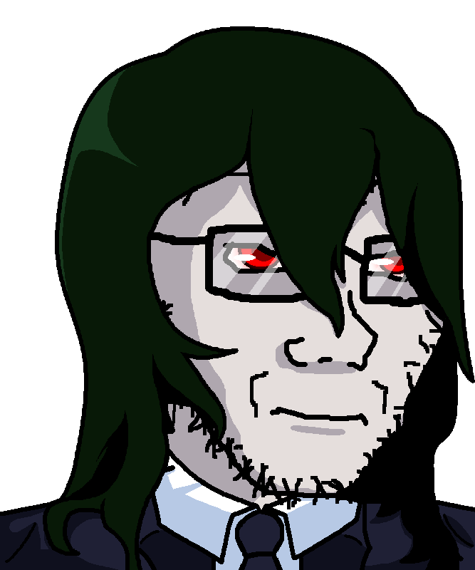 teru mikami, soyak, soyak (irritated), 1soyjak, anime, closed mouth, clothes, glasses, glowing, glowing eyes