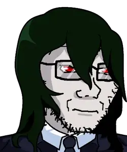 teru mikami, soyak, soyak (irritated), 1soyjak, anime, closed mouth, clothes, glasses, glowing, glowing eyes