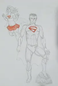 Drawing of superman and supergirl