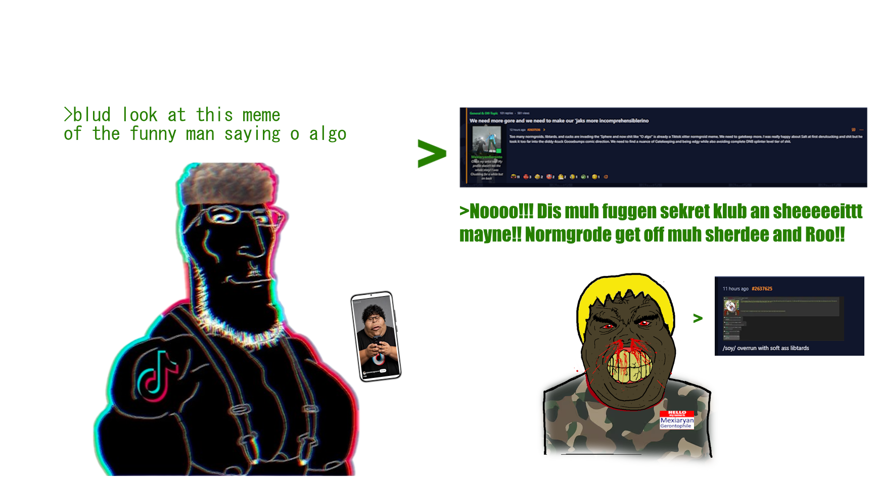 alicia, meximutt, hunky twink sex machine, hunky twink sex machine, all soycucks are brown and trans, angry, arrow, bleeding, blonde hair, boorucuck