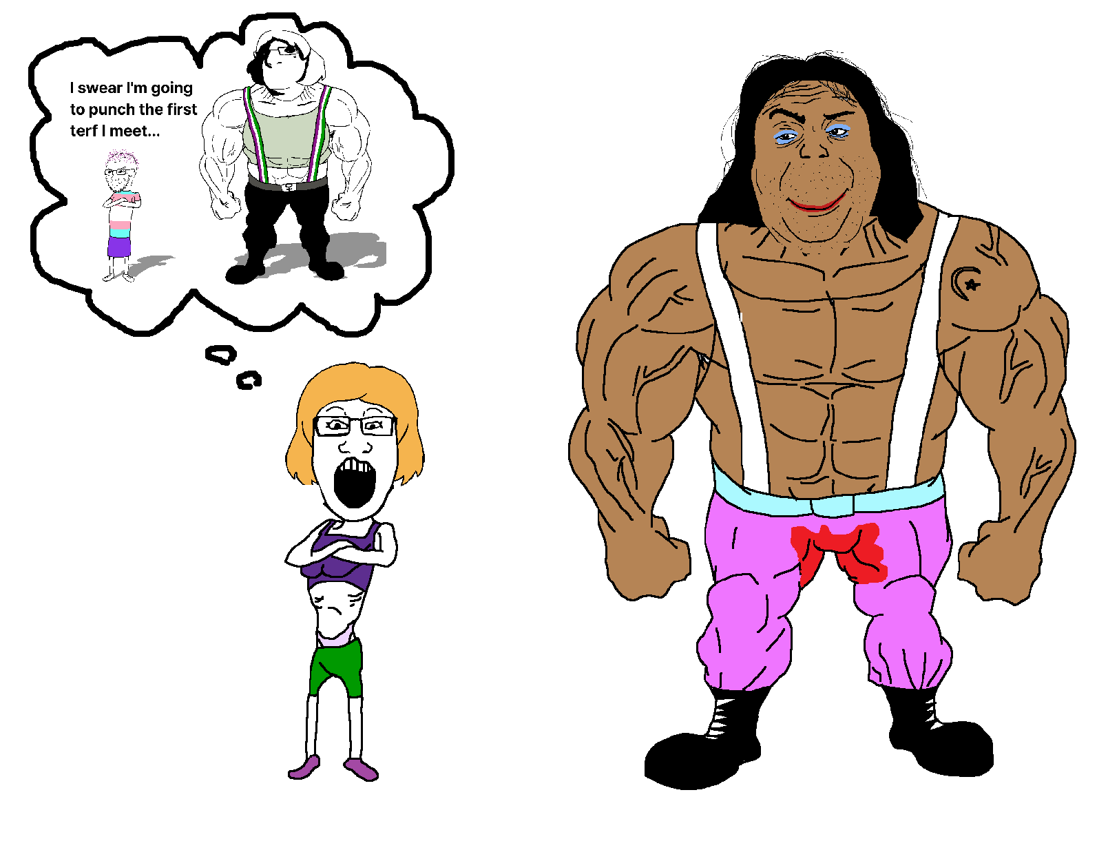 alicia, cobson, markiplier soyjak, soyak, female markiplier, foidjaks, belt, black eyes, brown, brown skin