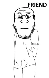 markiplier soyjak, neutralplier, soygirlfriend, arm, cleavage, closed mouth, friend, full body, glasses, idk