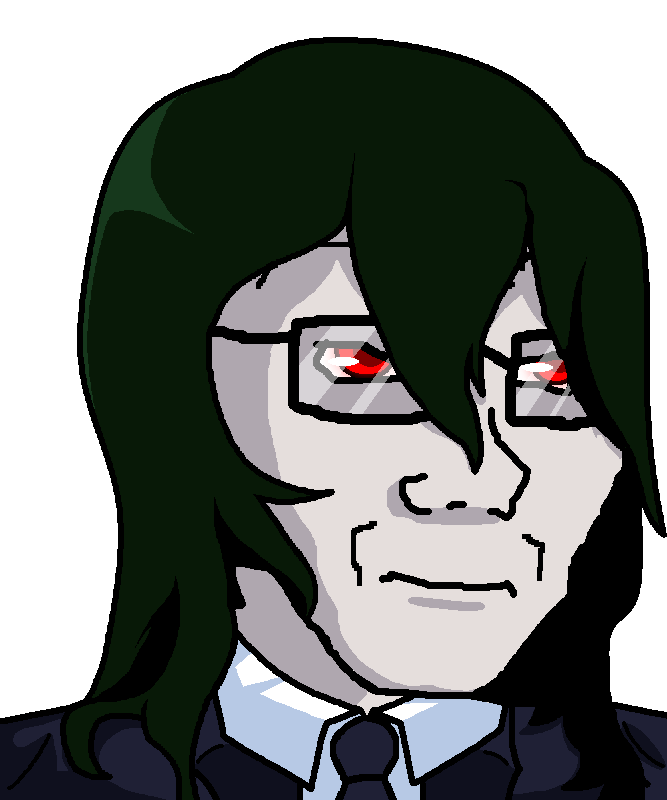 teru mikami, soyak, soyak (irritated), 1soyjak, anime, closed mouth, clothes, glasses, glowing, glowing eyes