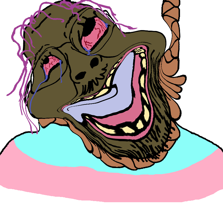 bernd, hanging troonjak, troonjak, jartycuck, 1soyjak, ack, brown skin, distorted, front view, glasses
