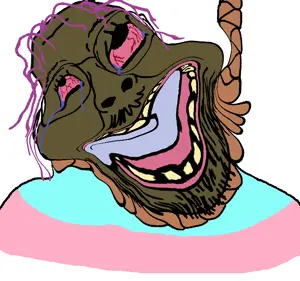 bernd, hanging troonjak, troonjak, jartycuck, 1soyjak, ack, brown skin, distorted, front view, glasses