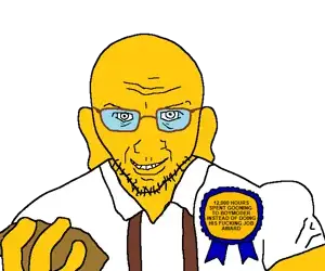 cuckmaster, unknown, 1soyjak, award, bald, closed mouth, clothes, dog ear, ear, forehead lines