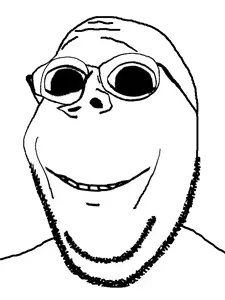 gapejak, wholesome soyjak, 1soyjak, bald, big eyes, big mouth, deformed, distorted, glasses, happy