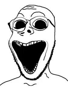 gapejak, gapejak slim, 1soyjak, bald, big eyes, big mouth, deformed, distorted, glasses, happy