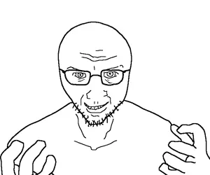 cuckmaster, 1soyjak, bald, glasses, hands, looking at you, open eyes, smile, soyjak, stubble