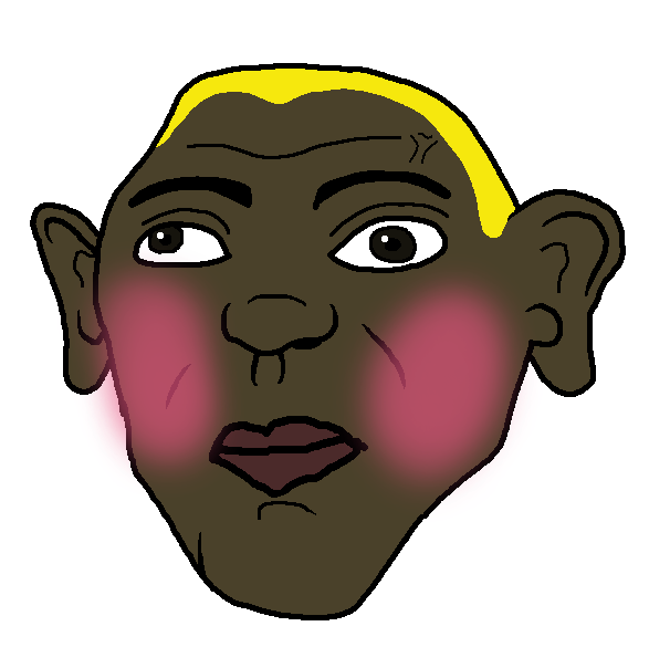 kurwa bobr, sheeeit, hunky twink sex machine, black skin, blonde hair, blush, closed mouth, dark brown eyes, ear, hair