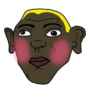 kurwa bobr, sheeeit, hunky twink sex machine, black skin, blonde hair, blush, closed mouth, dark brown eyes, ear, hair