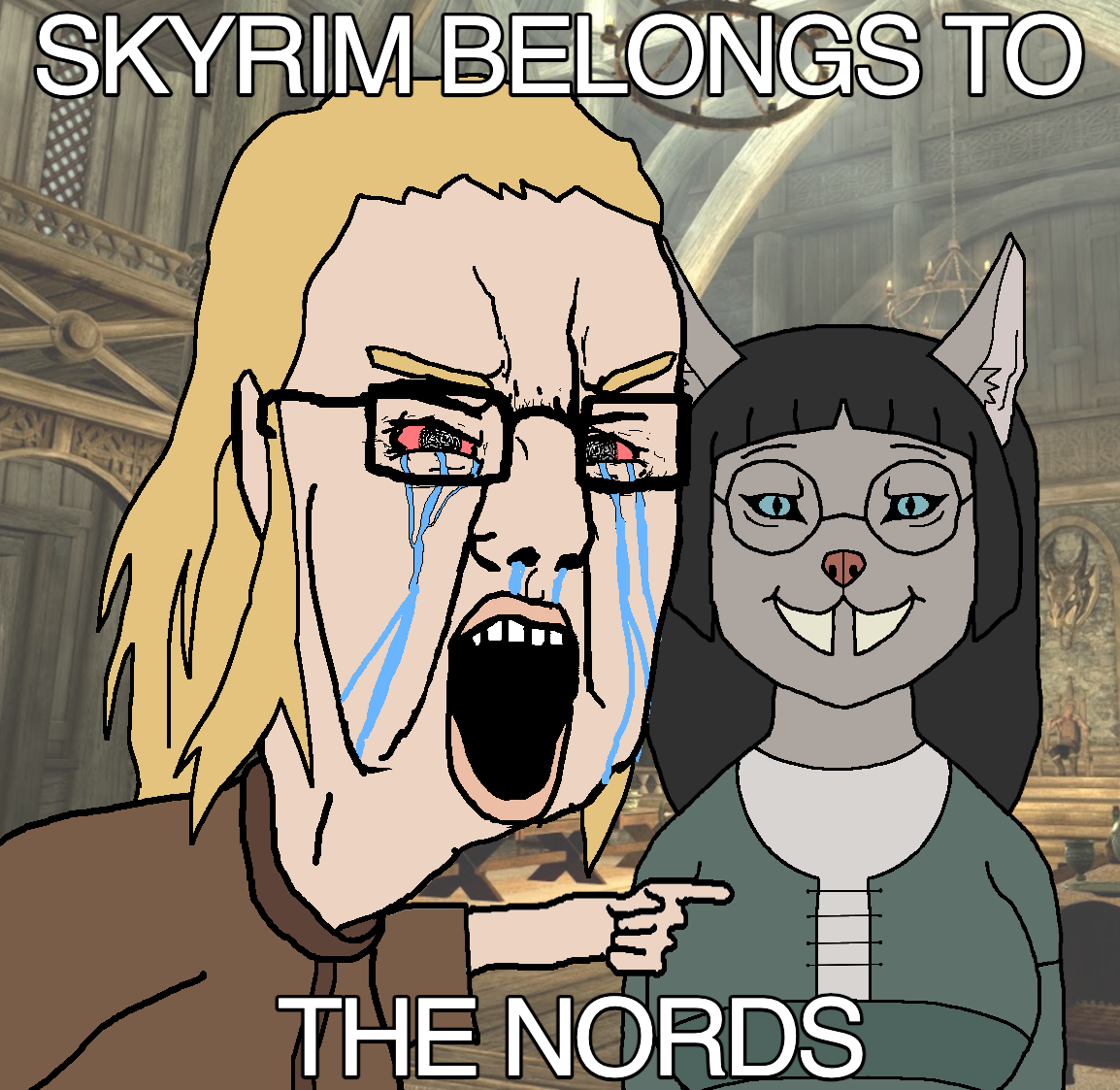 chudjak, soykio kid, soykio girl, soykio girl front, femjak, 2soyjaks, angry, animal, arm, black hair