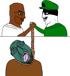 luigi, squidward tentacles, bernd, chudjak, chudjak side, hanging troonjak, troonjak, chud's hitman, 3soyjaks, ack