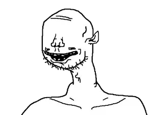 gibb, unknown, 1soyjak, adams apple, bald, black eyes, ear, half body, looking at you, no glasses
