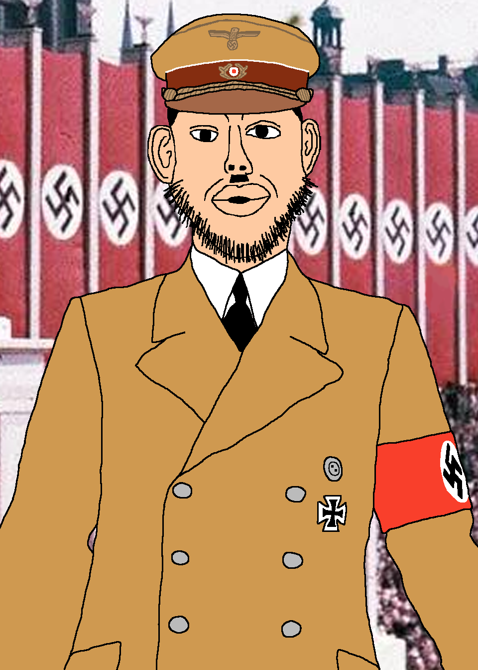 nojak, noejak, 1soyjak, adolf hitler, black eyes, black hair, cap, clothes, front view, hair