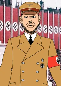 nojak, noejak, 1soyjak, adolf hitler, black eyes, black hair, cap, clothes, front view, hair