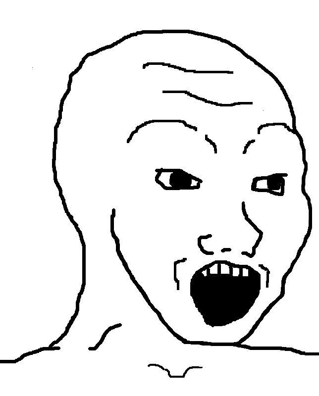 wojak, soyak, 1soyjak, bald, black eyes, forehead lines, looking to the right, merge, monochrome, no beard