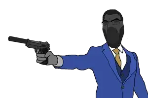 gigachad, nophono, cobson, 1soyjak, aiming, arm, beretta, beretta 92, black hair, blank face