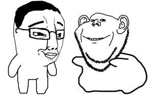 chudjak, impish soyak ears, lil chuddy, 2soyjaks, bald, black hair, chubby, closed mouth, dancing swede, deformed