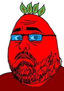 obese chudnugget, beard, beetroot, blue glasses, closed mouth, fap, fat, food, glasses, leaf