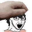 soytan, soyak, 1soyjak, beanie, black eyes, black hair, clothes, drink, front view, hair