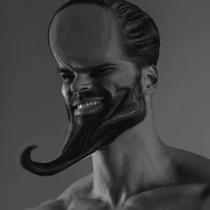 gigachad, 1nas, beard, brainy, buff, ear, gray background, gray skin, grayscale, hair
