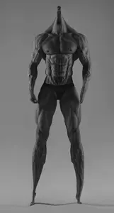 gigachad, 1nas, appendages, beard, black eyes, black hair, buff, closed mouth, deformed, front view